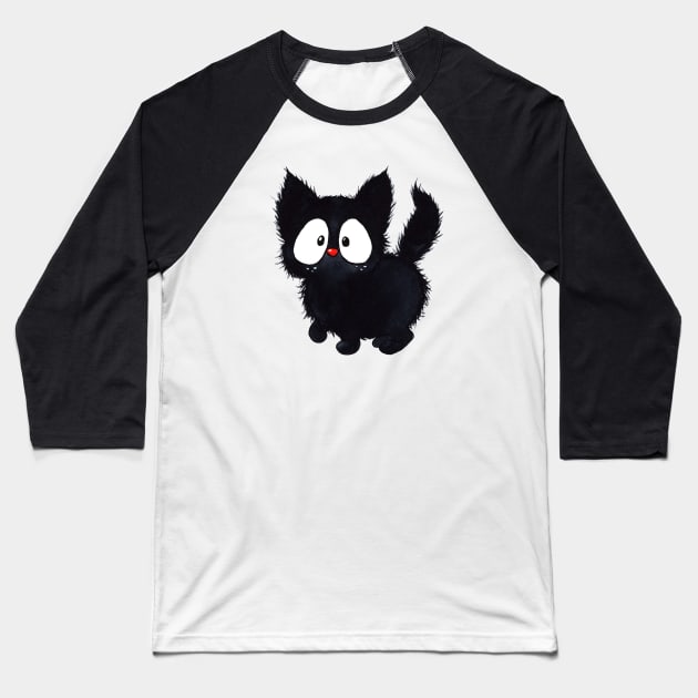 Cute Black Cat Baseball T-Shirt by Alyona Shilina